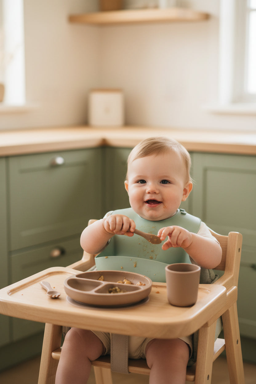 Set de Alimentación para Bebé - Babero, Plato, Taza y Cubiertos